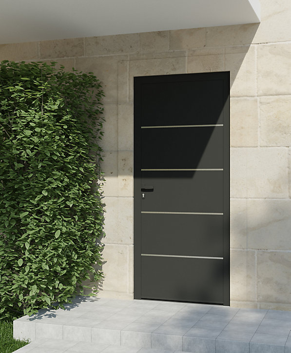 Porte d'entrée alu gris Cecina H.215 x l.90 cm poussant droit