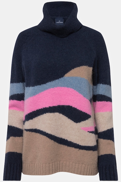Pullover, Wellen-Muster, Rollkragen, Raglan-Langarm