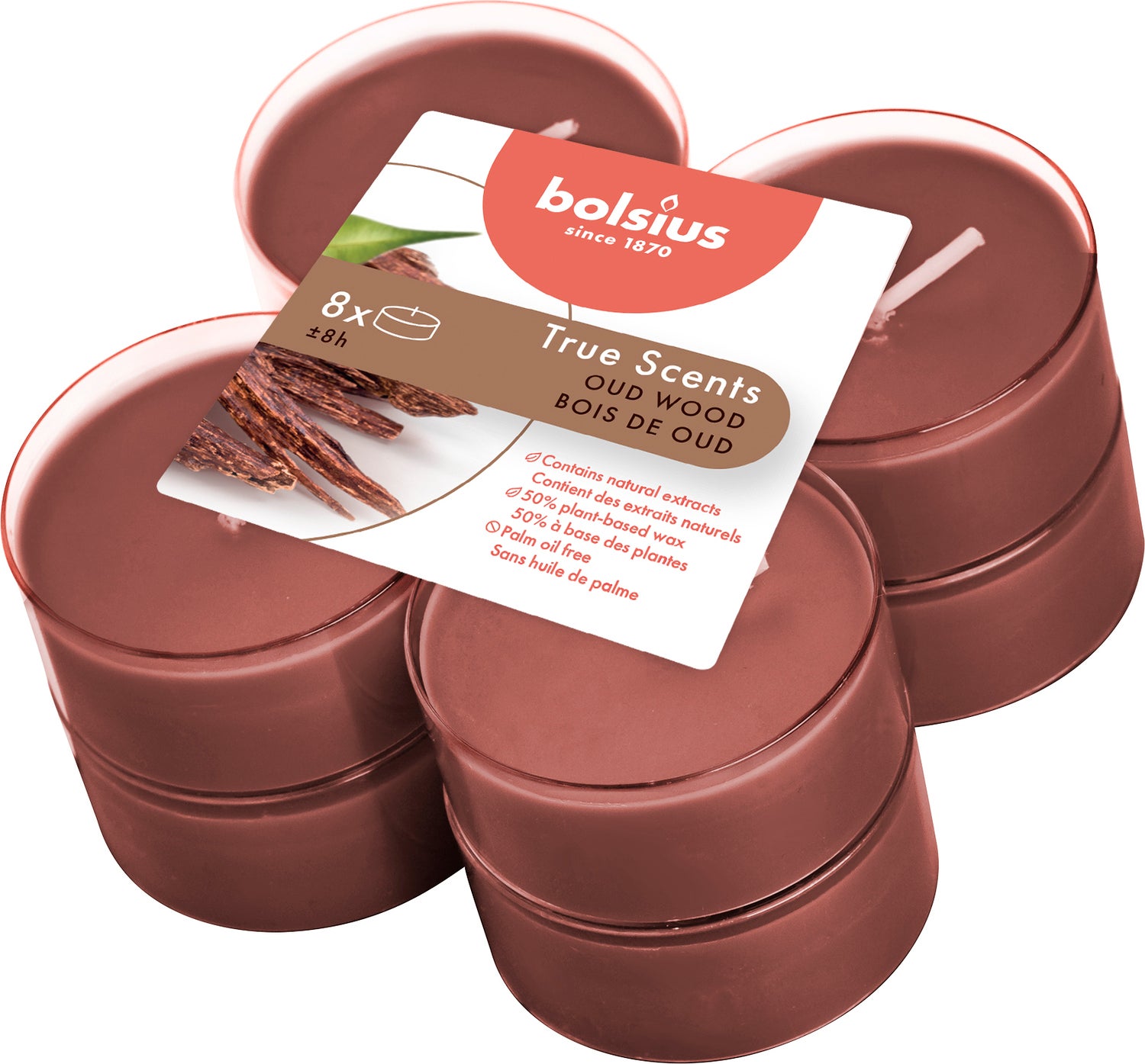 Bolsius geurkaars True Scents Oud Wood bruin 8 uur 8 stuks