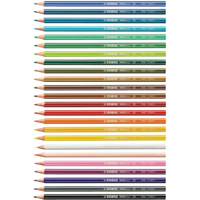 Crayon de couleur stabilo greencolors arty hexagonal    fin bois mine    solide 3mm etui carton 24
