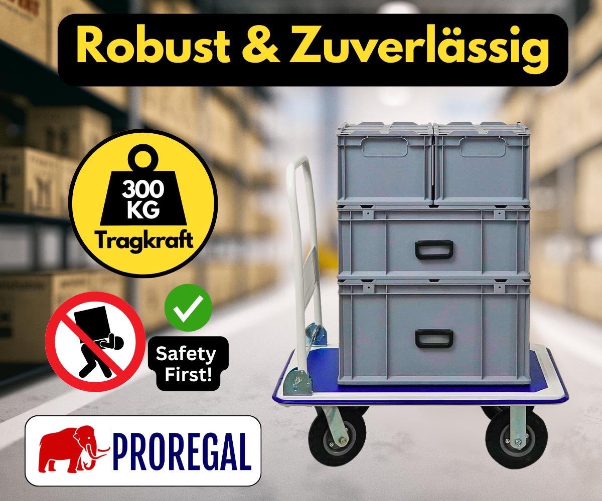 PROREGAL Opvouwbare transportwagen BIG RHINO HxBxD 96 x 90 x 60 cm Draagvermogen 300 kg Luchtbanden Wieldiameter 20,3 cm Blauwgrijs
