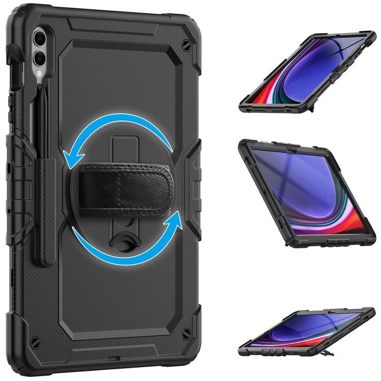 Samsung Galaxy Tab S9 FE  Plus Hybrid Outdoor Case Hülle Handschlaufe   Schultergurt - Schwarz