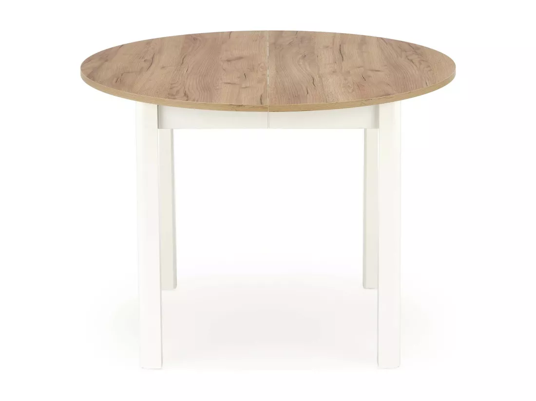 Table à manger ronde 100cm extensible avec plateau aspect chêne et pieds blancs CARENE