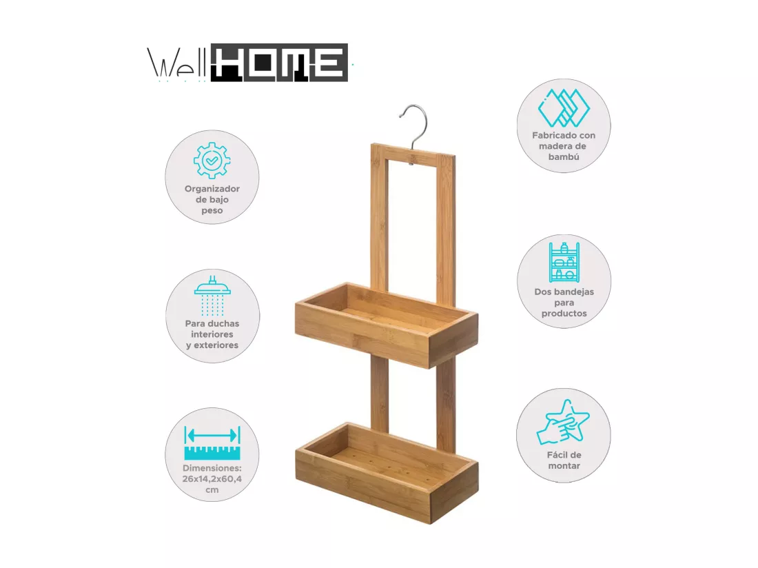 WELL HOME - Organisateur avec 2 receveurs de douche en bambou