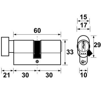 AXA veiligheidscilinder security knop 30-30mm SKG**