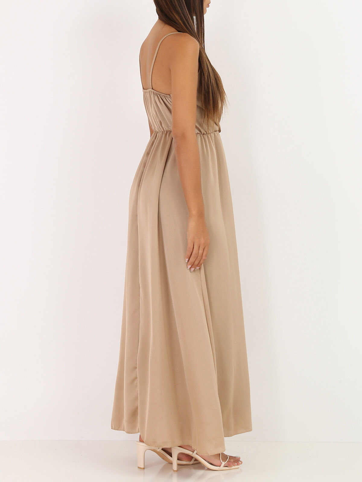 Robe portefeuille satinée- Taupe