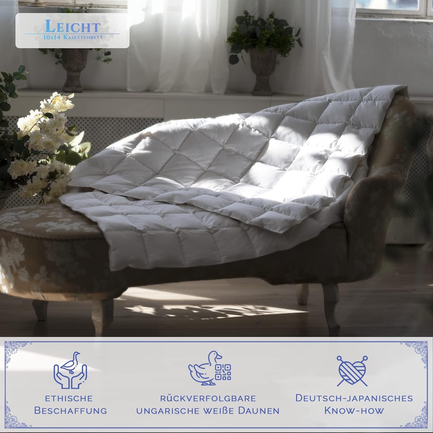 Aura® Luxus Sommer Daunendecke 200x200 cm leicht | Deluxe 100% ungarische Gänsedaunen Klasse I | Baumwolle Oeko-TEX® Standard 100 | Allergikergeeignet Sommer Bettdecke