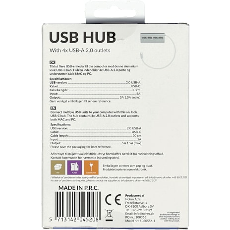 USB-C hub til USB-A 2.0 - sølv