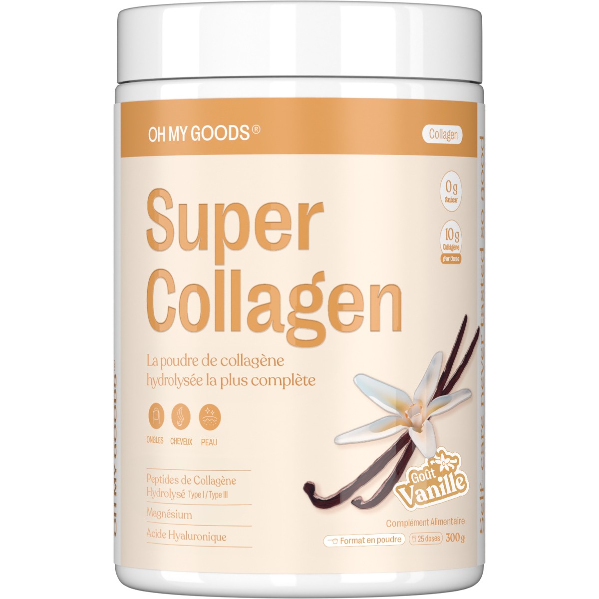 Poudre de collagène hydrolysée - Super Collagen - Goût vanille - 300 g