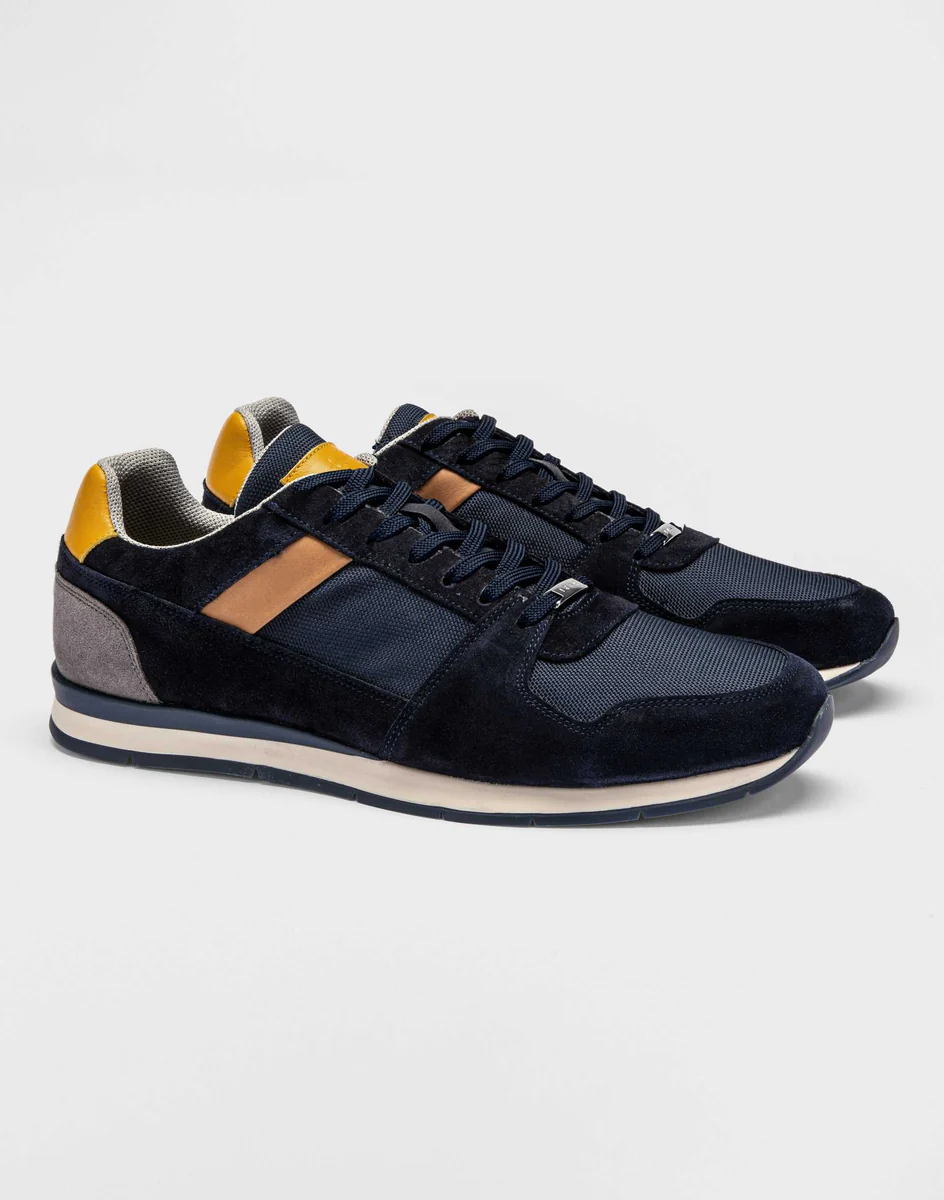 Sneakers cuir marine et jaune 