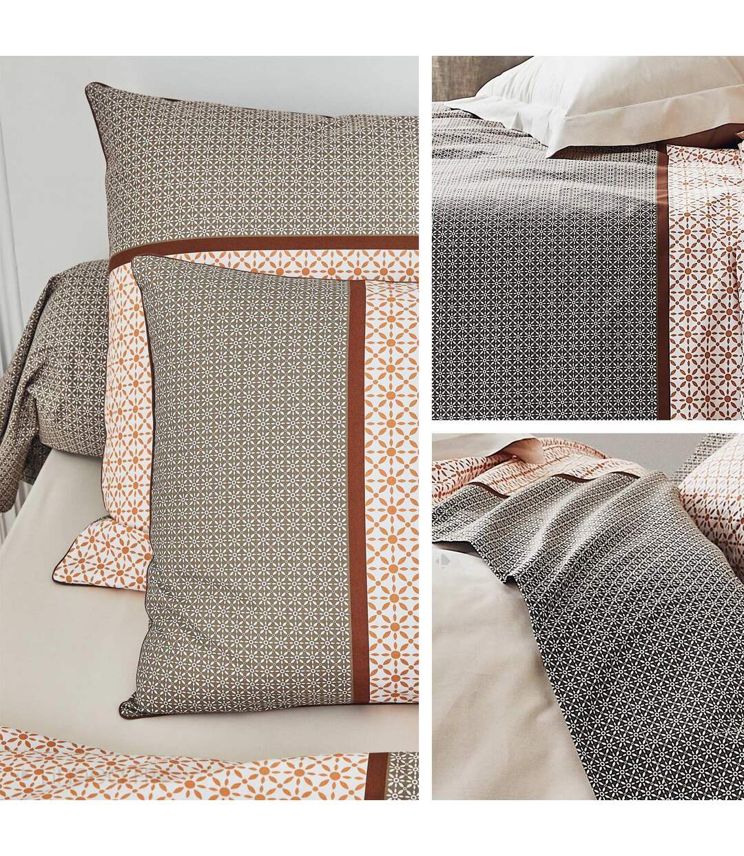 Parure de lit 300x240 cm percale coton GABIN marron Epice