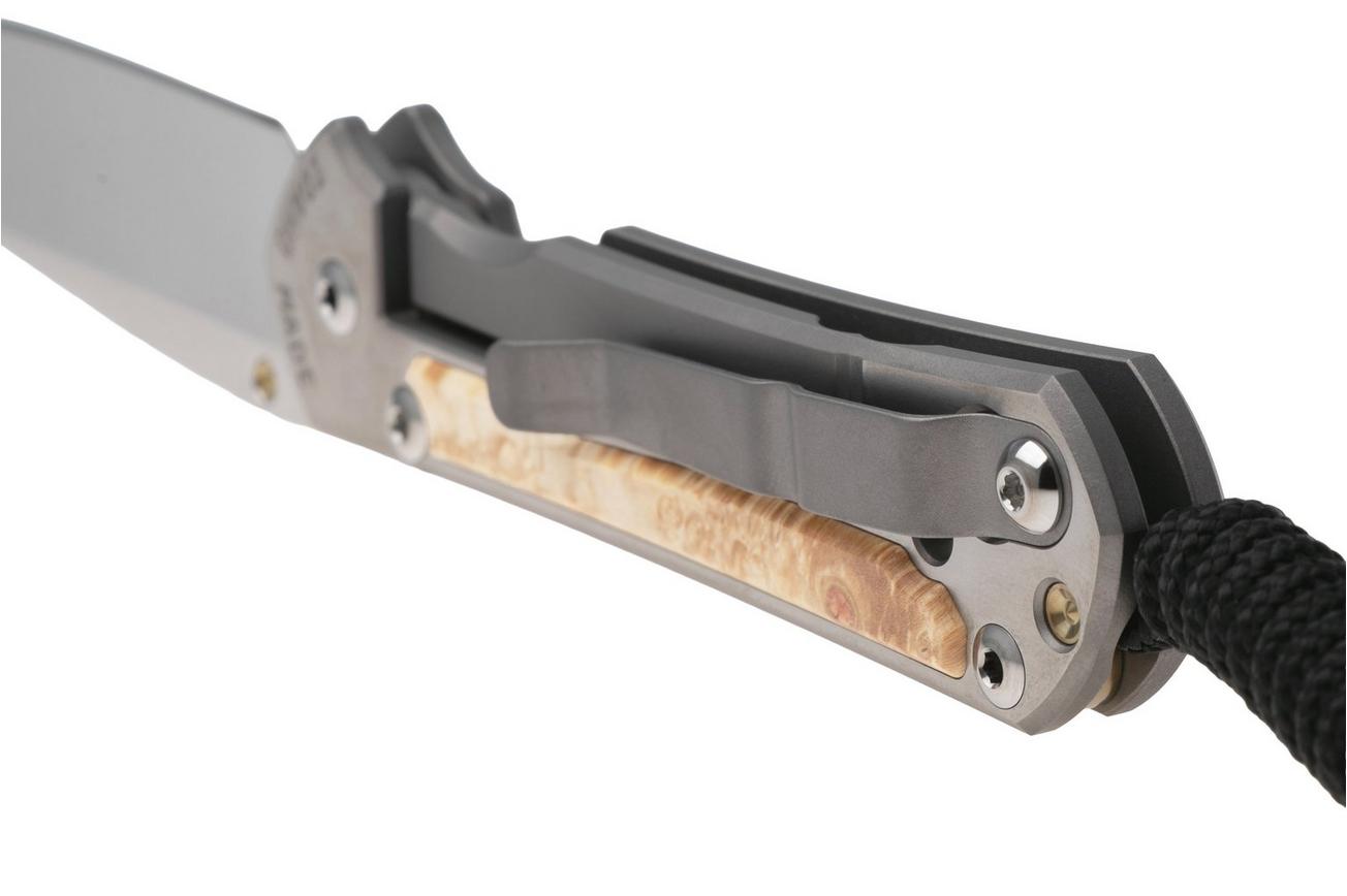 Chris Reeve Small Sebenza 31 S31-1628, Satin CPM MagnaCut, Polished Titanium, Box Elder Inlay zakmes