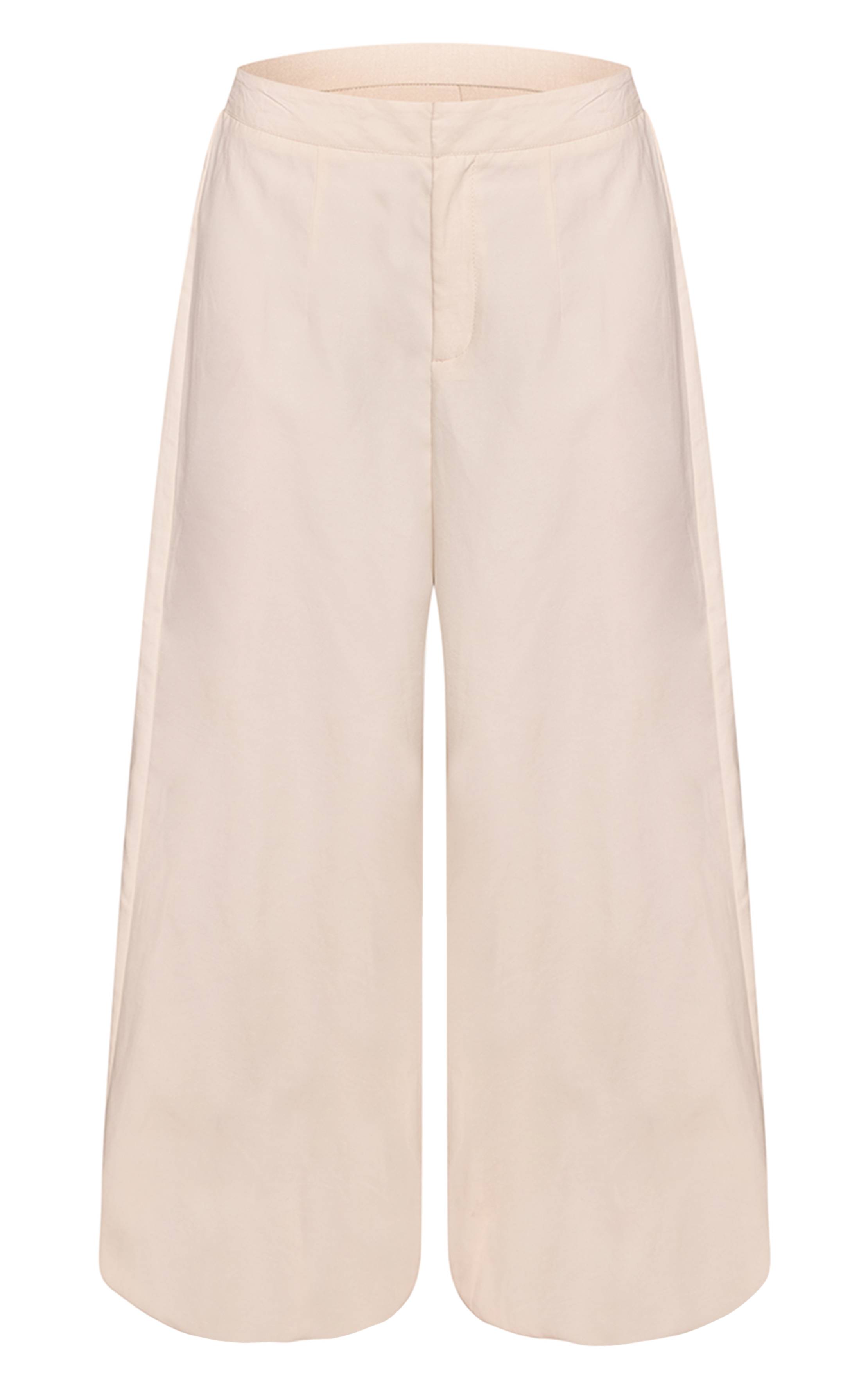 Crème Pantalon Jambe Revers Finition Peau De Pêche