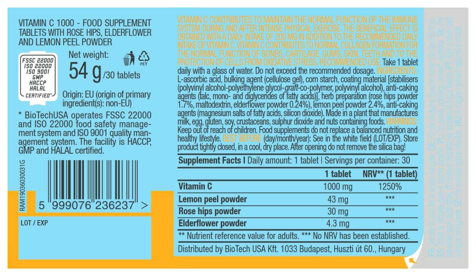 Biotech USA Vitamina C 1000 30 comprimidos