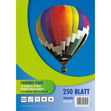 Kopierpapier Farbmix DIN A4, pastell u. intensiv, 10 Farben, 250 Blatt