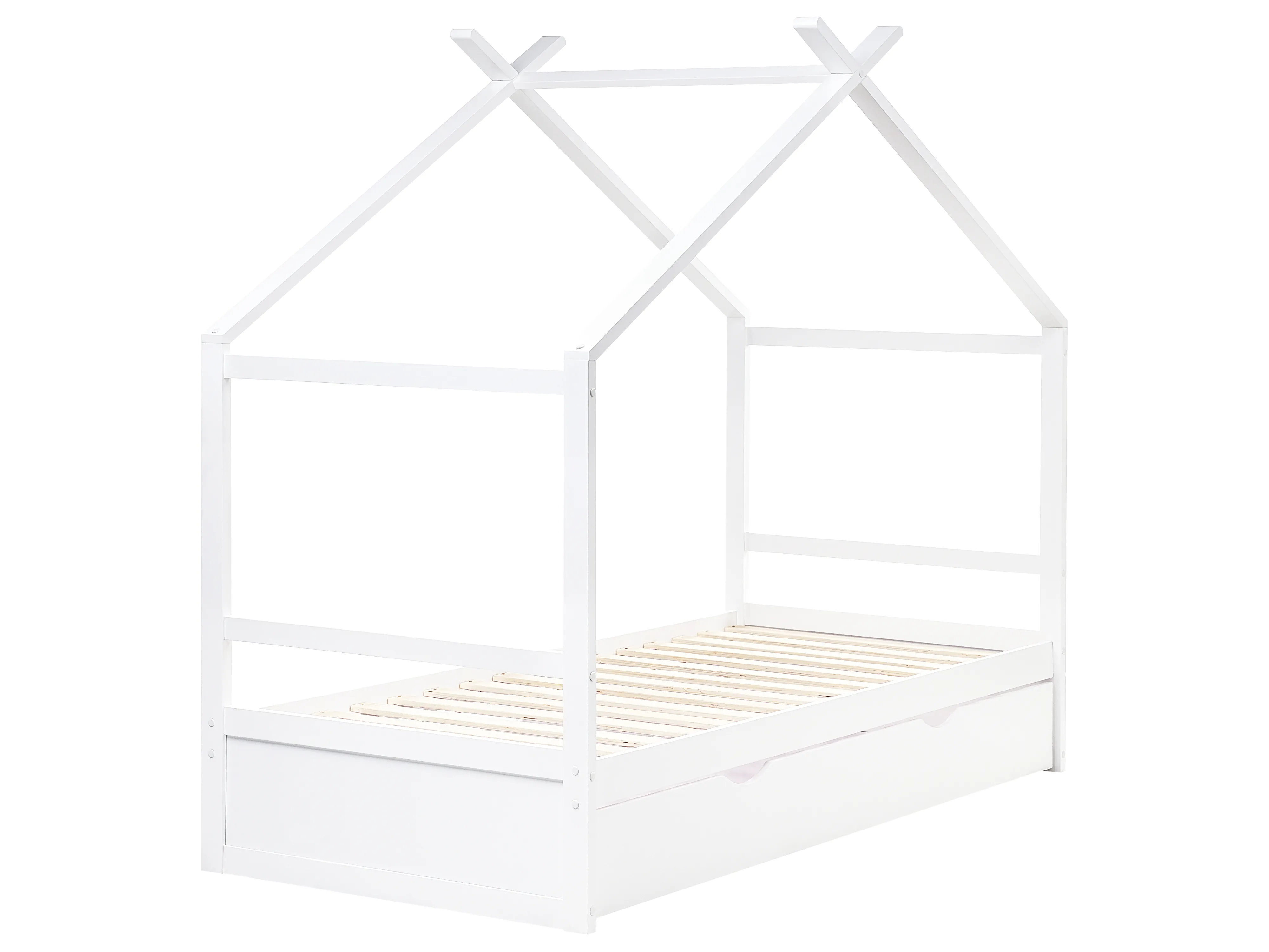 Kinderbed Huis Dennenhout ORGEVAL 90 x 200 cm met opbergruimte Wit