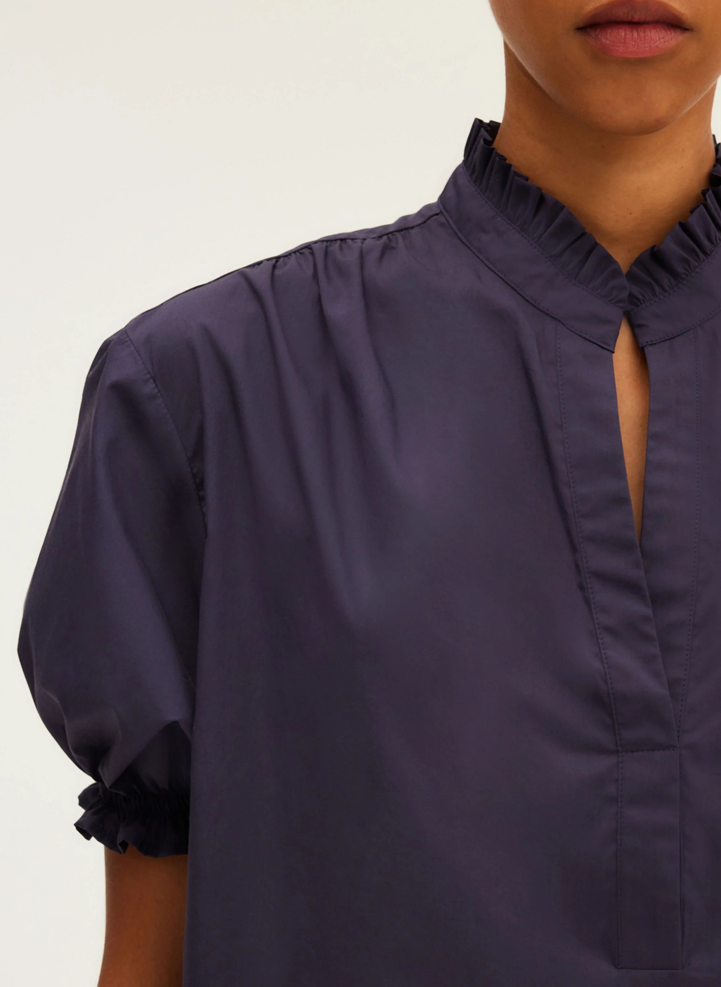 ARMEN - Blouse col rond en coton | Bleu