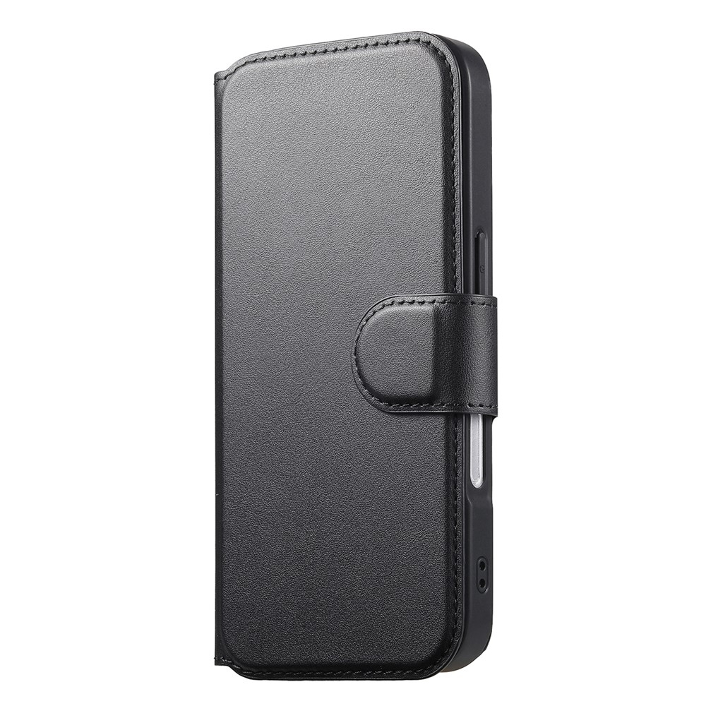 iPhone 16 Pro Max MagSafe Leder Case Schutzhülle mit Finger Griff Halterung   Abnehmbare Tasche inkl. Kartenfächer (RFID Schutz) - Schwarz