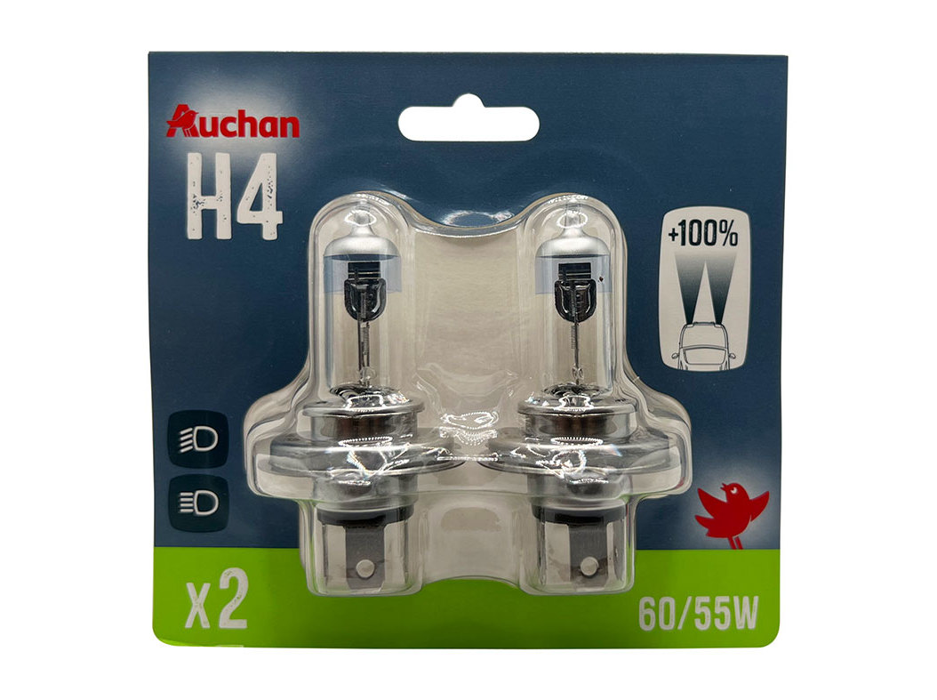 CONJUNTO 2 LAMPADAS AUTO AUCHAN H4 55W TRANSP