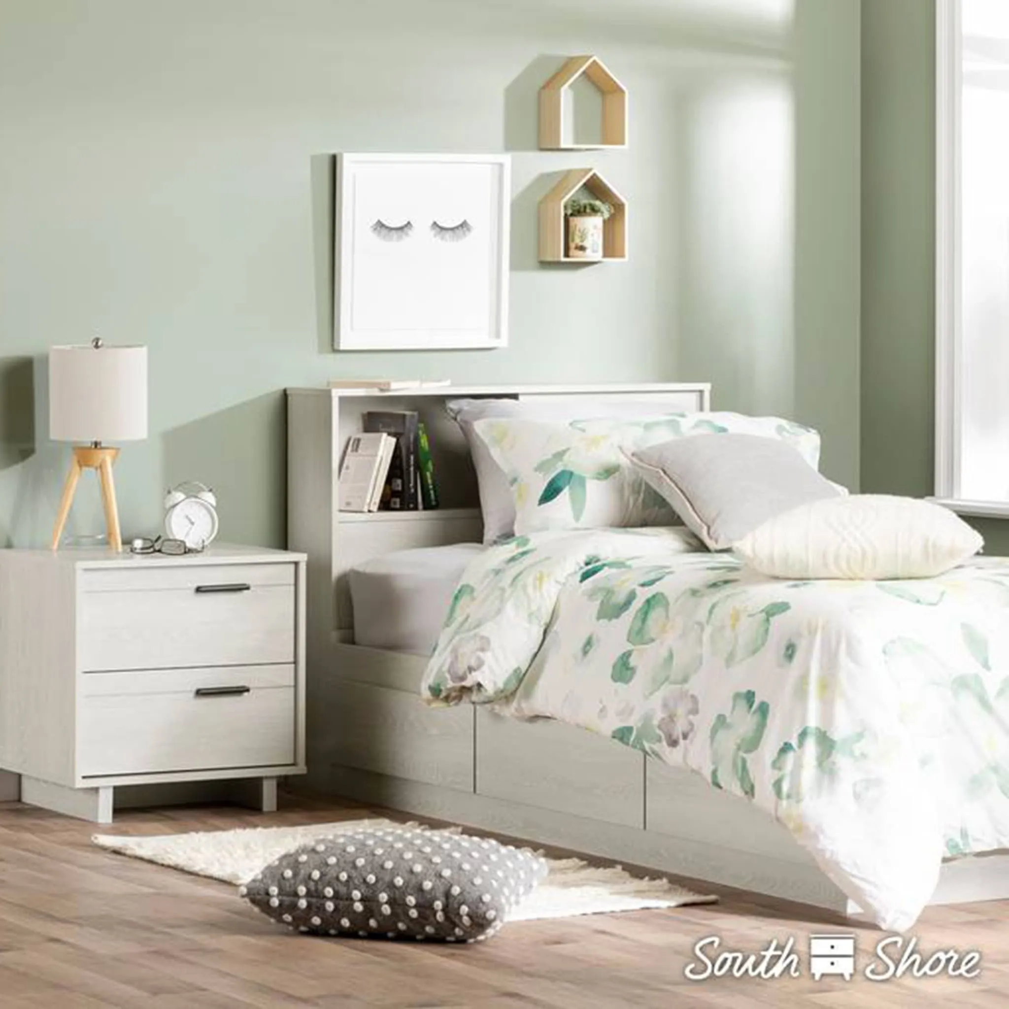 South Shore Lit Matelot Simple 3 Tiroirs Fynn - Chêne hivernal