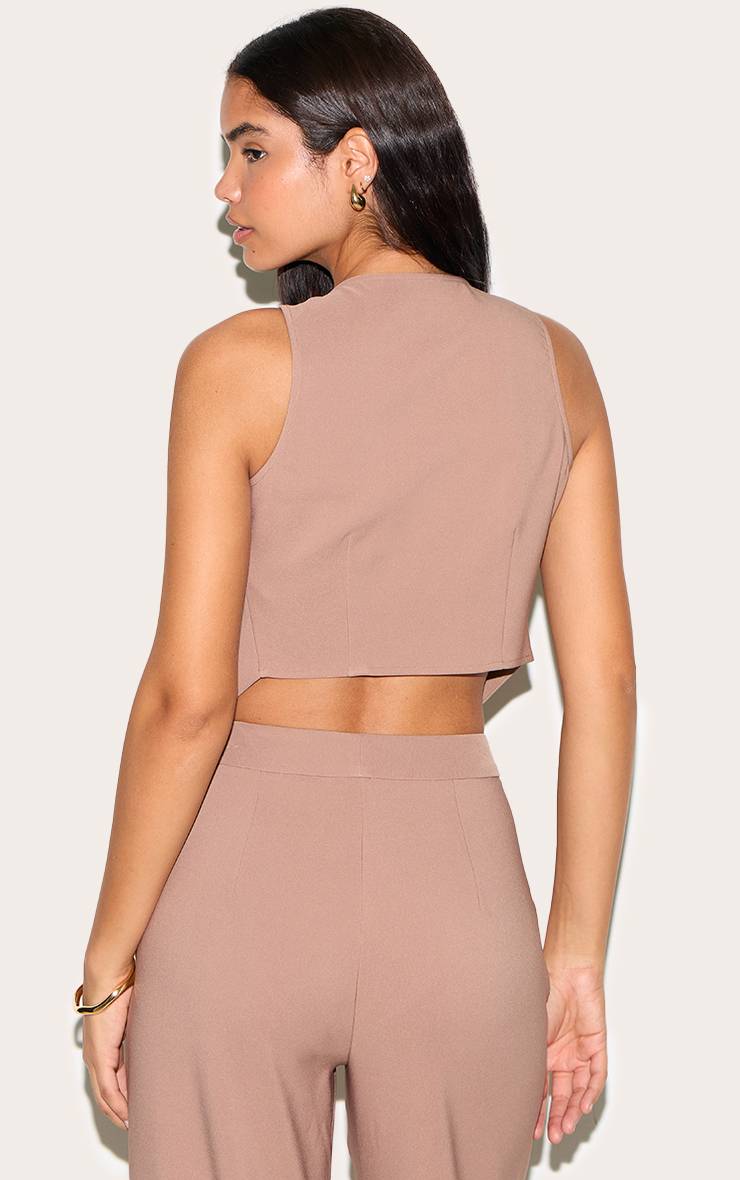 Taupe Gilet Long Asymétrique À Détails De Boutons