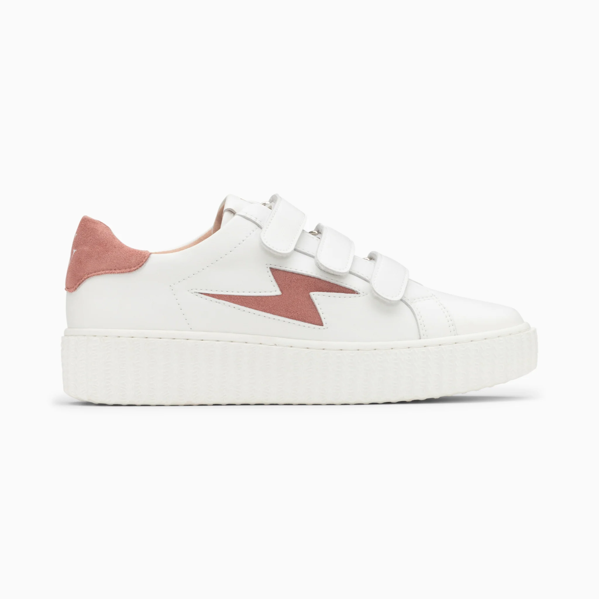 Sneakers-Baskets éclair Vicky blanc et vieux rose à scratchs