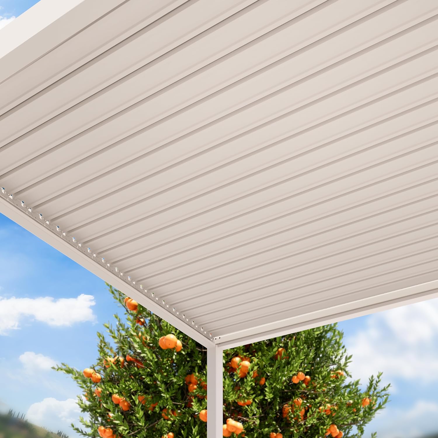 PRIMEYARD Pergola 3x3 m weiße Aluminium-Pfosten mit Lamellendach aus Stahl Terrassenüberdachung