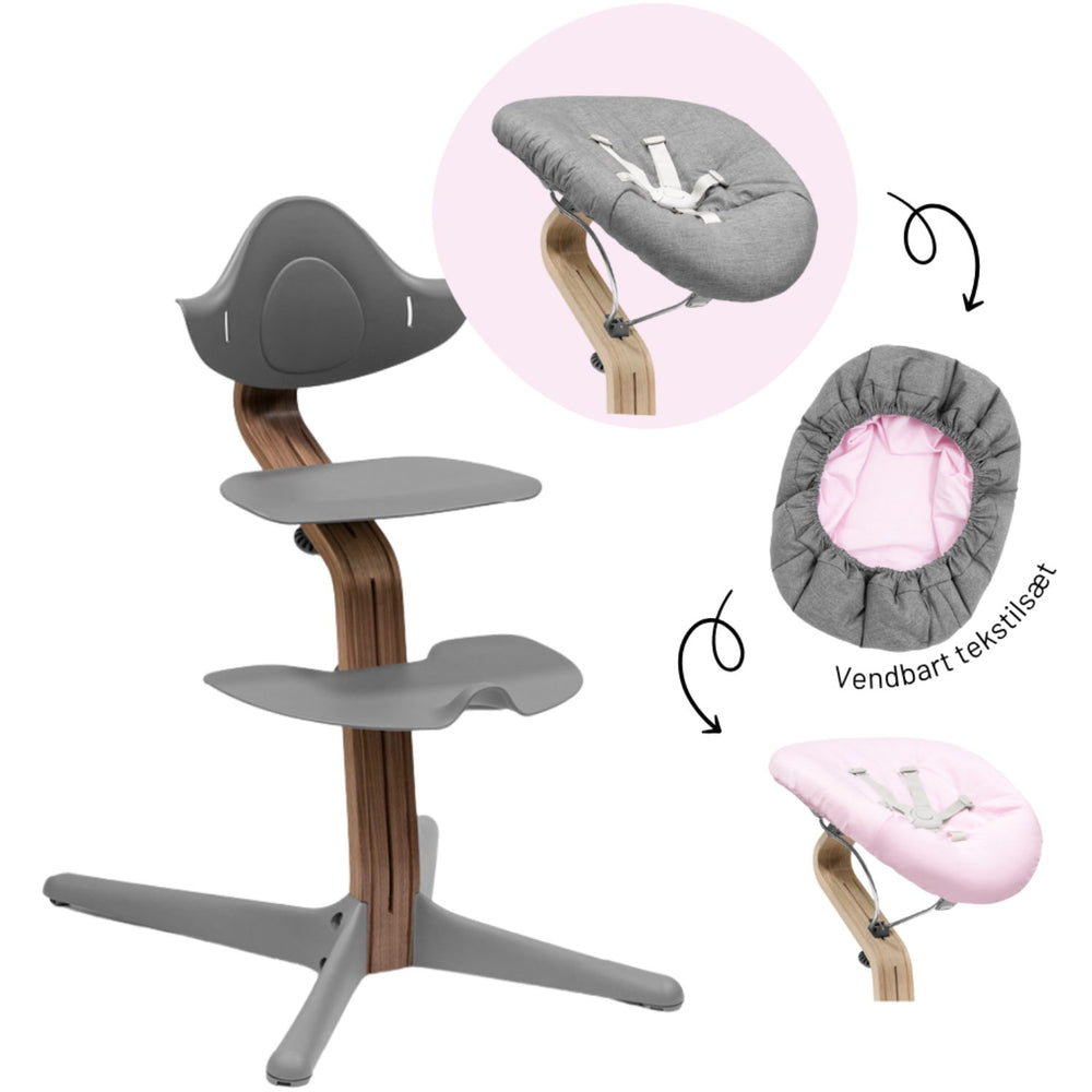 Køb Stokke® Nomi® Walnut Grey Stol + Grey Grey Pink Newborn Sæt Bundle