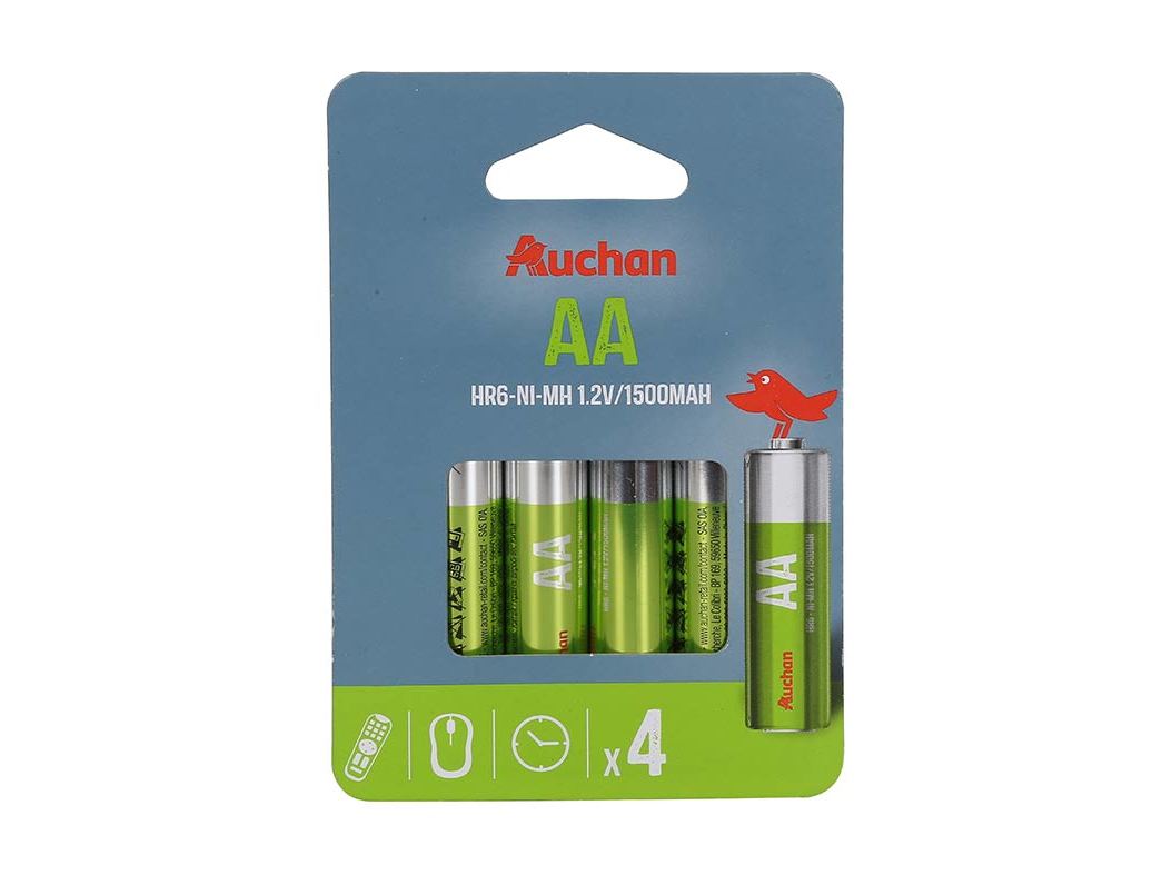 PACK 4 PILHAS RECARREGÁVEL AUCHAN BASIC AA 1500MAH HR6