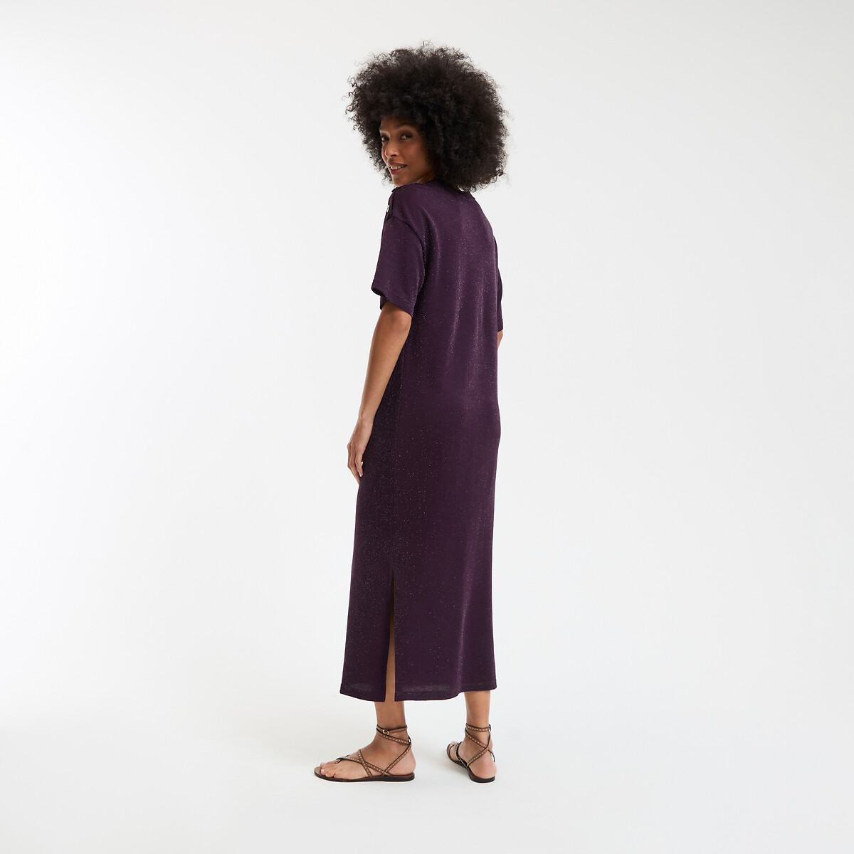 COLEÇÃO LA REDOUTE<br>Vestido reto com lantejoulas, longo, com mangas curtas