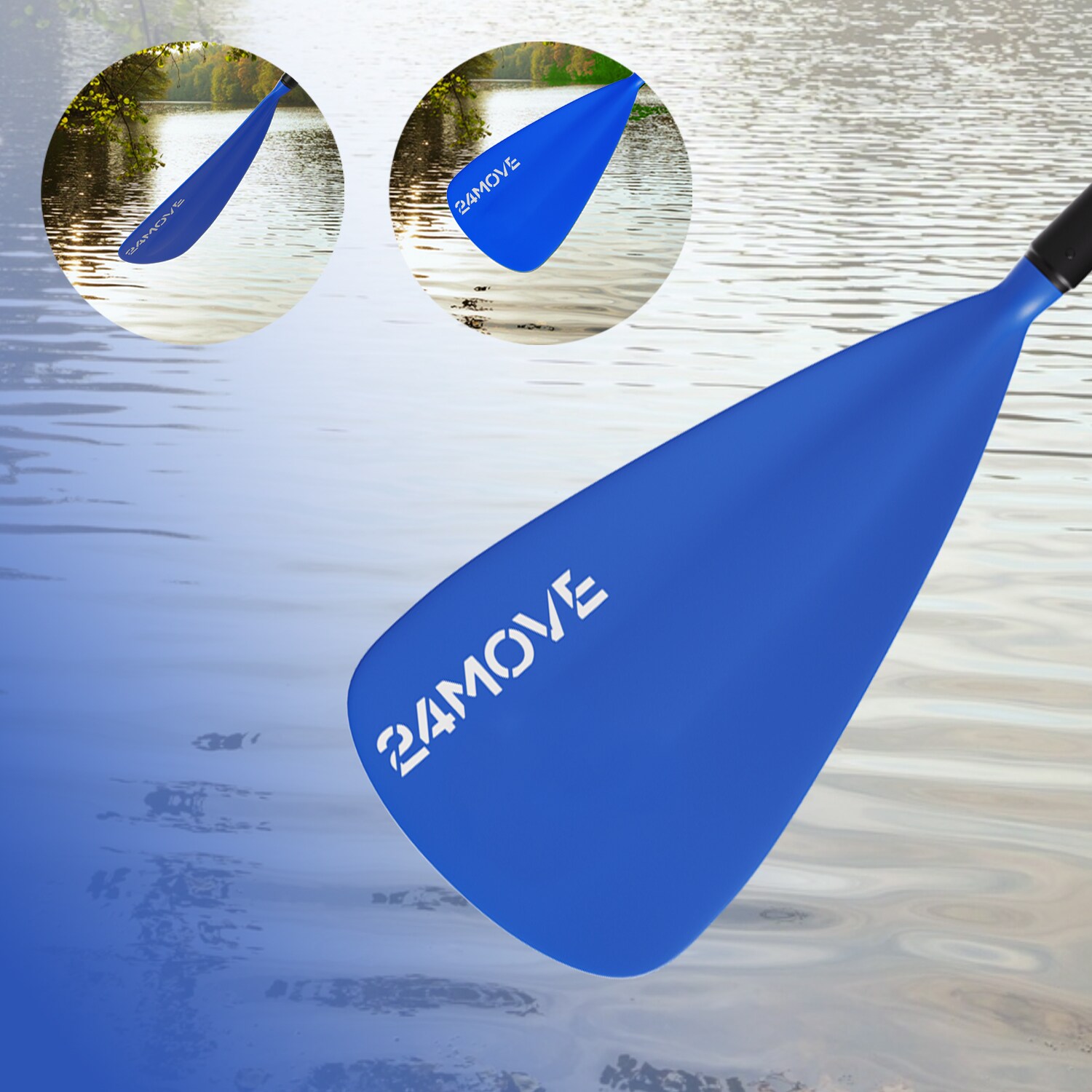 24MOVE® Paddel Einzelpaddel Stechpaddel für SUP Stand Up Board, Kajak, Leicht aus Aluminium 210cm, verstellbar blau