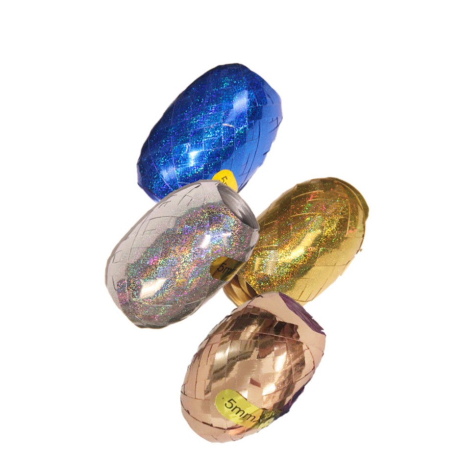 (4er Set) 5mmx10m Glanz Geschenkband Hologramm Polyband für Geburtstage / Hochzeit / Weihnachten - Blau / Gold / Silber / Roségold