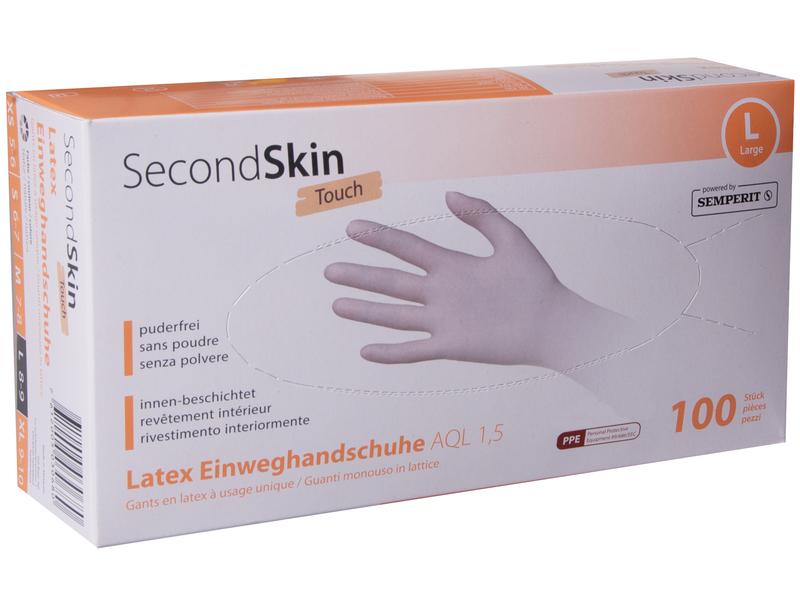 SecondSkin Einweghandschuh Latex Touch L, Beige, 100 Stück Latexhandschuh Einweg