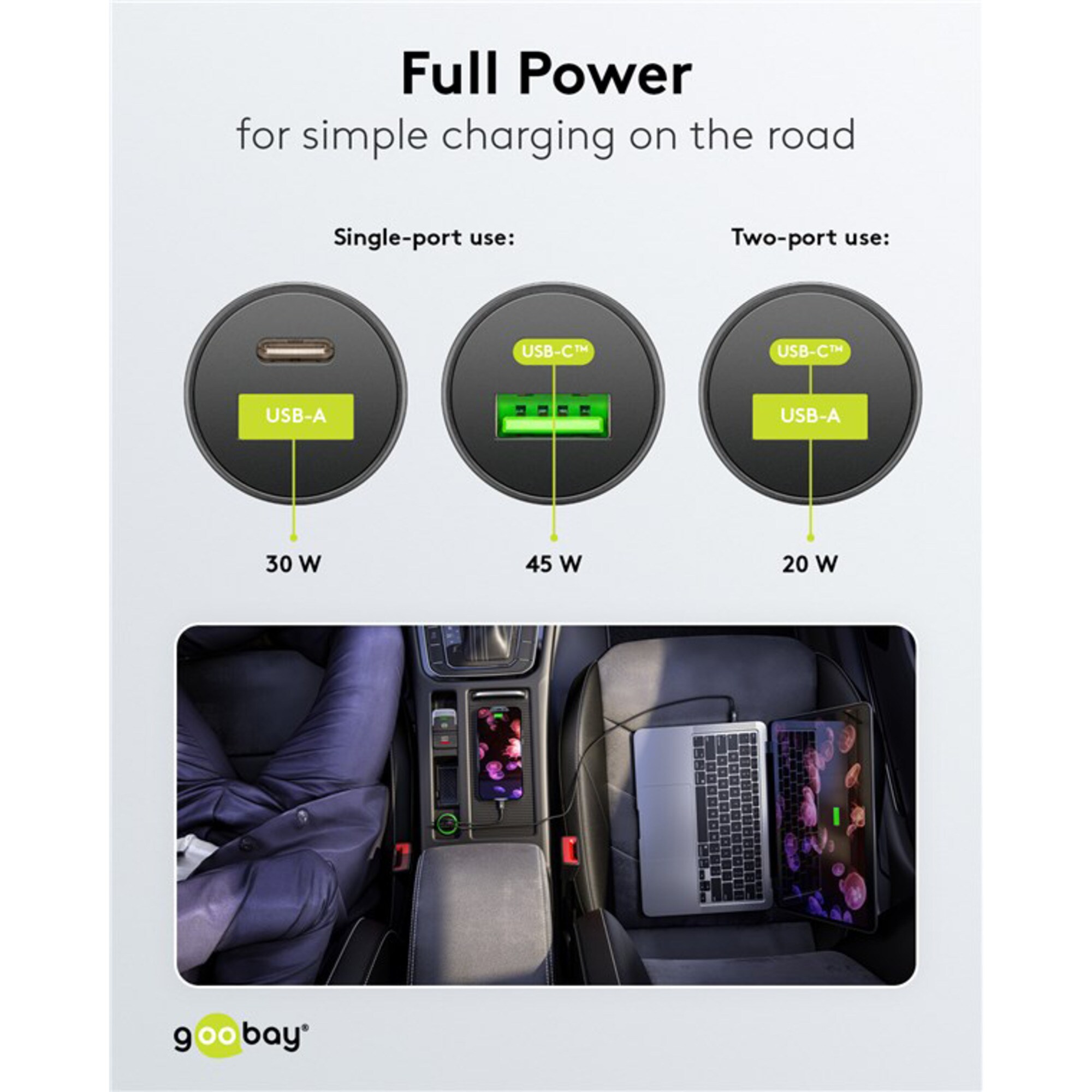 goobay Ladegerät Dual-USB Auto-Schnellladegerät 45 Watt, PD