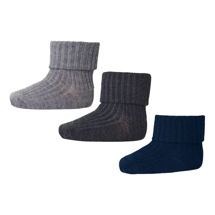 Mp Denmark Set de 3 paires de chaussettes Rib en laine | Gris