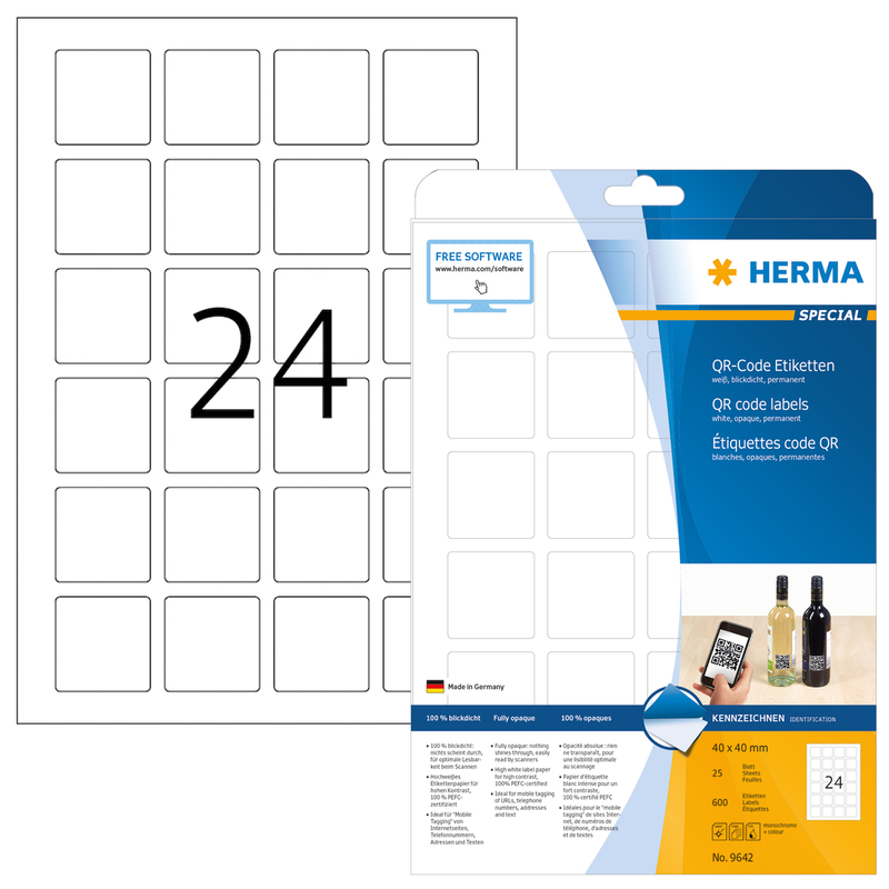 Herma Etiketten QR Code, 9642, 40 x 40 mm, 25 Blatt
