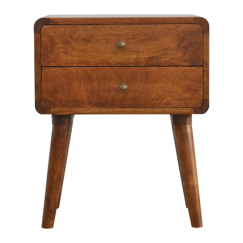 Artisan Furniture Massief Houten Gebogen Nachtkastje met Laden