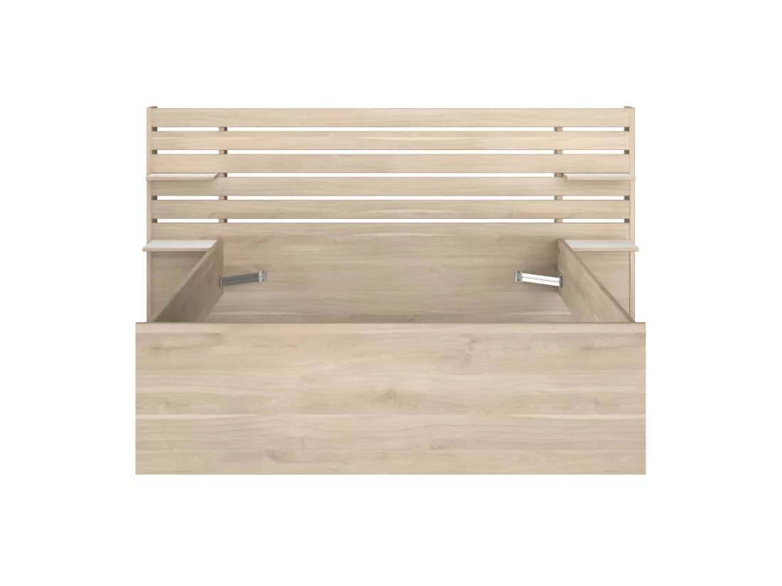 Lit 140 x 190/200 cm avec rangements - Coloris : Naturel + Sommier + Matelas - TENALIA II