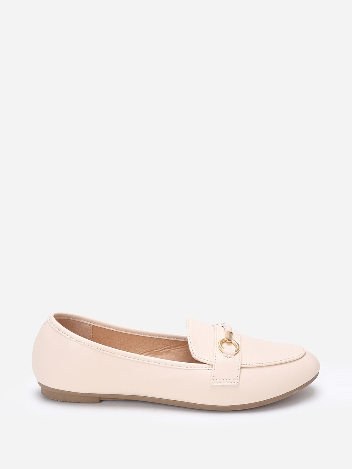 Mocassins arrondis à bride- Beige