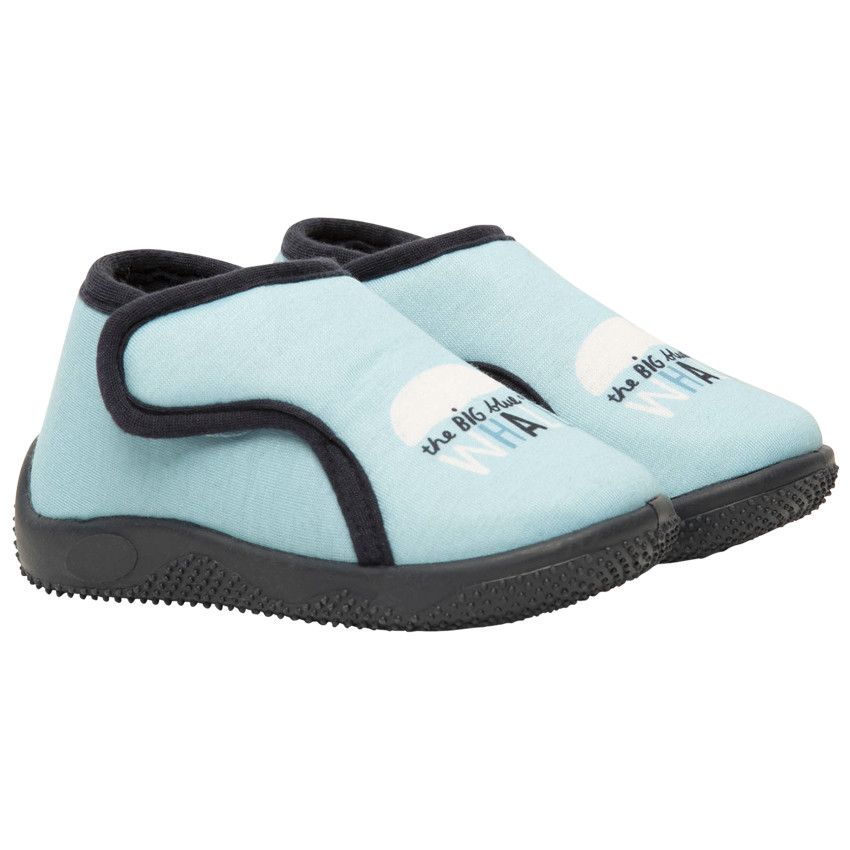 Chaussons forme bottillons double scratch print baleine pour bébé garçon - Bleu