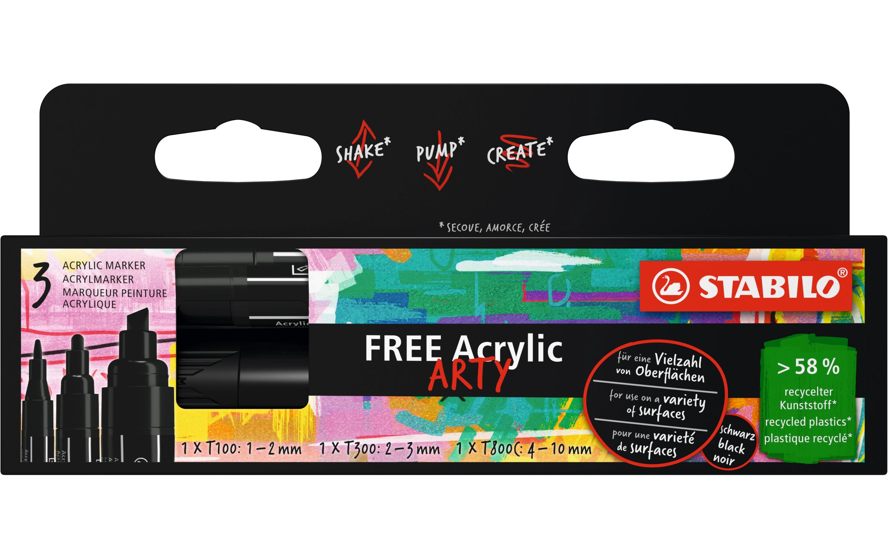 Acrylmarker Free Acrylic Mix Schwarz, 3-EtuiEtui mit 3 Markern