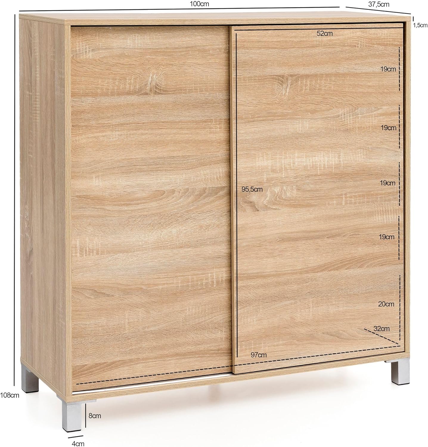 Wohnling Schuhschrank WL5.713 Holz Sonoma 100x108x37,5 cm Ablage Hoch, Design Schuhständer Groß 20 Paar Schuhe Schuhregal Flur, Schuh Aufbewahrung Platzsparend, Schuhablage Dielenmöbel Modern XXL
