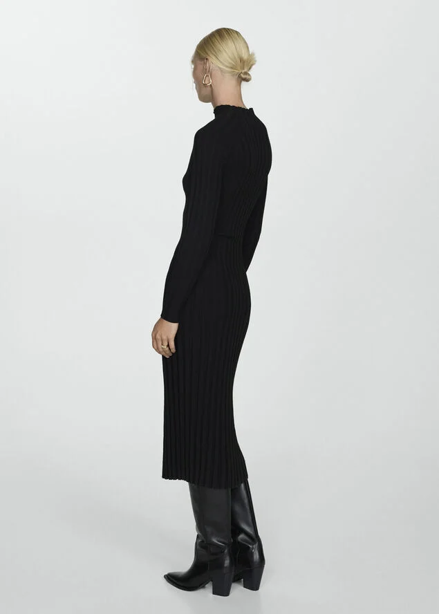 MANGO Perkins-neck ribbed dress Black