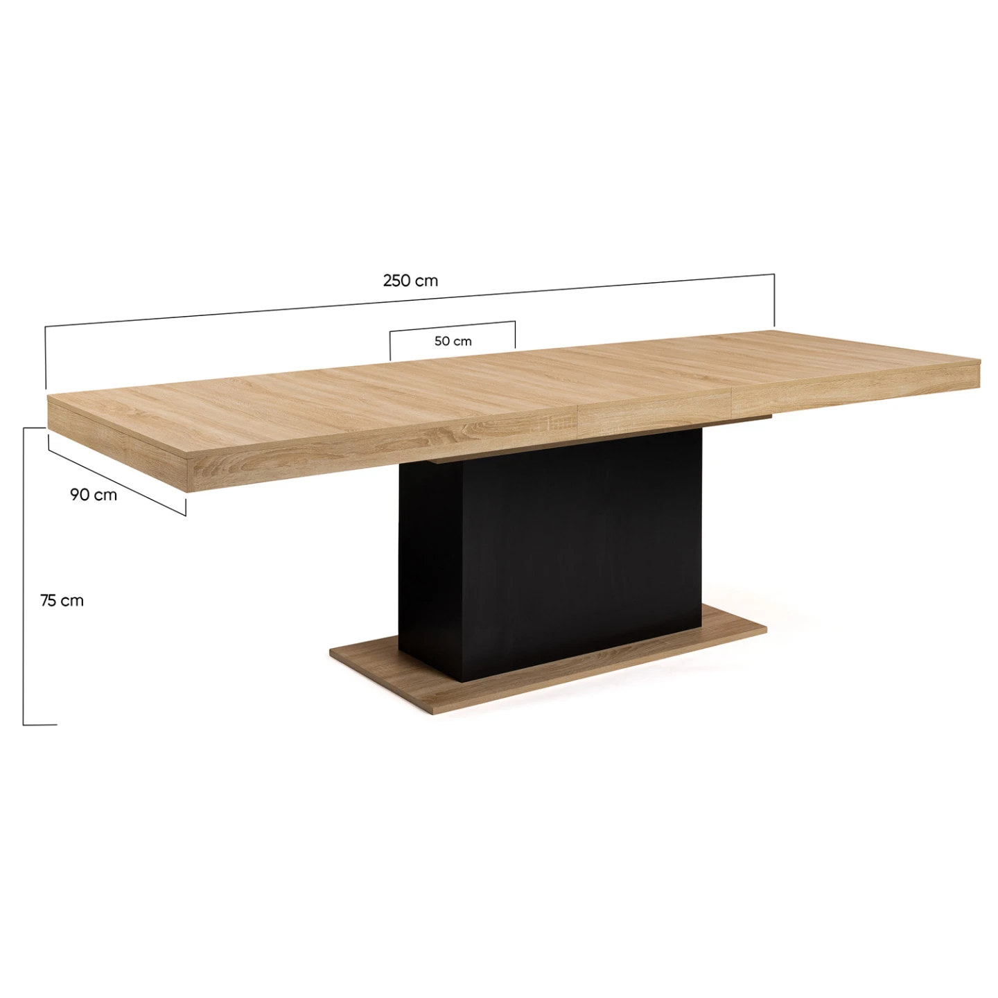 Table à manger extensible rectangle EDEN 8-12 personnes bois et noir 200-250 cm