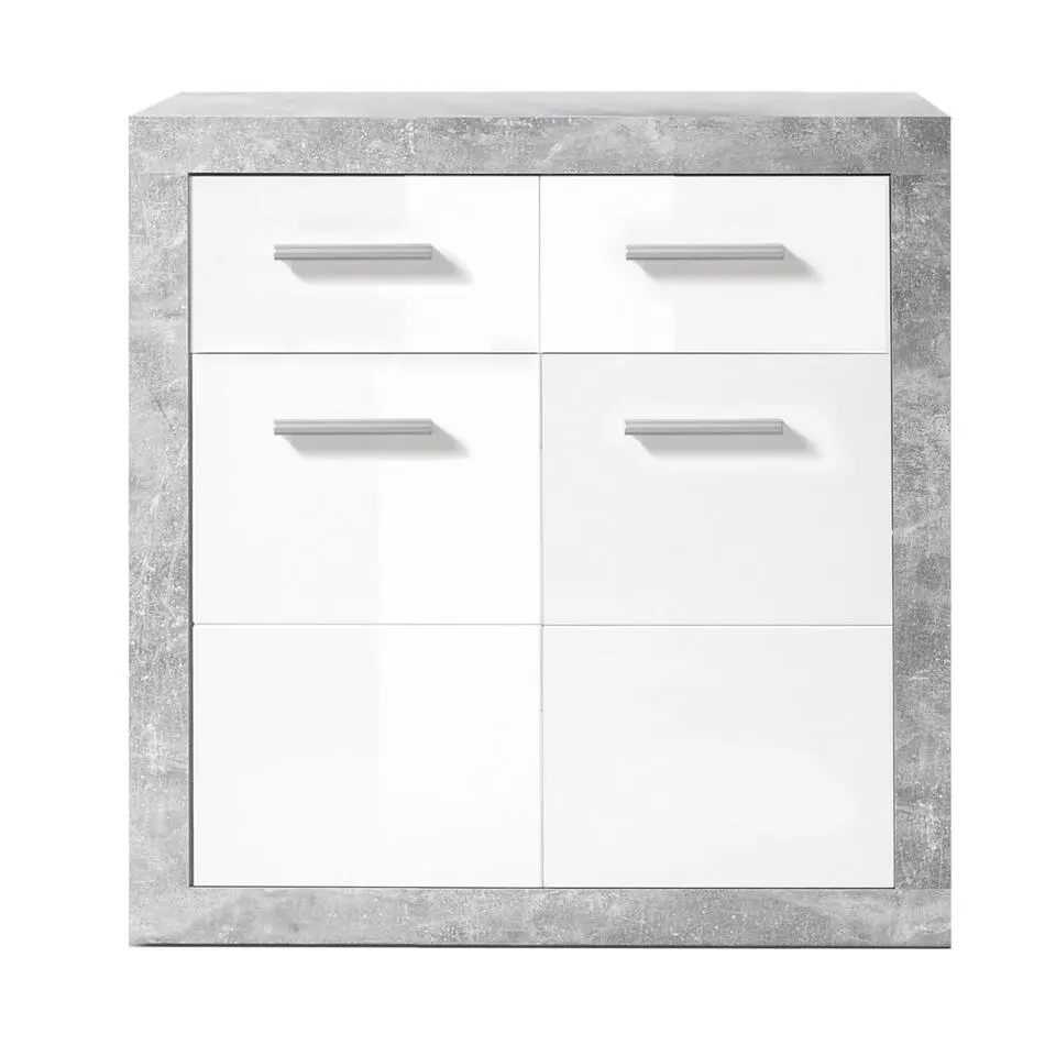 Commode Inga 82 cm met 2 deuren & 2 lades - beton/wit