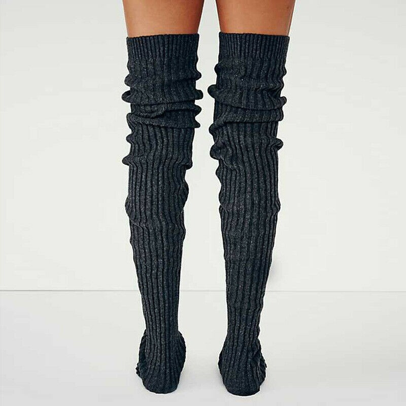 (1 Paar) 78cm Damen Beinstulpen Strick Accessoire Beinwärmer Overknee Stricksocken (One Size) - Grau