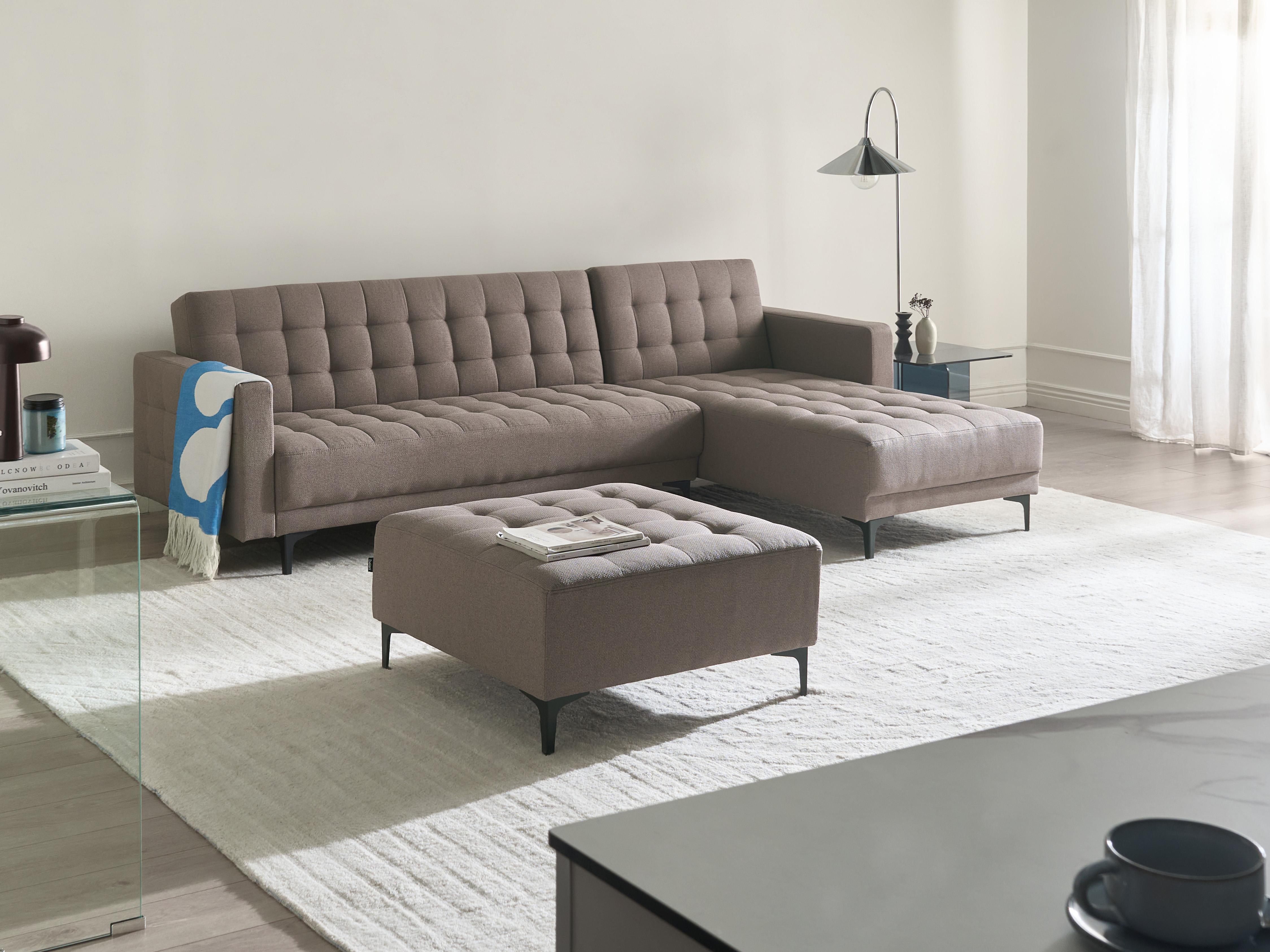 Modulaire hoekslaapbank 4-zits ABERDEEN Stof Taupe met ottomaan linkszijdig