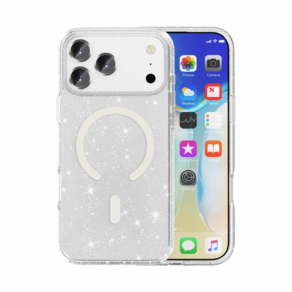 iPhone 17 Pro Max MagSafe Hybrid Hardcase Schutzhülle im Glitzer Design - Silber / Transparent