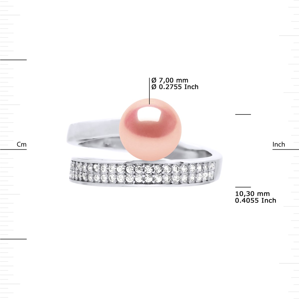 Bague Jonc Ajustable Perle d'Eau Douce Ronde 7-8 mm Rose Joaillerie Argent 925
