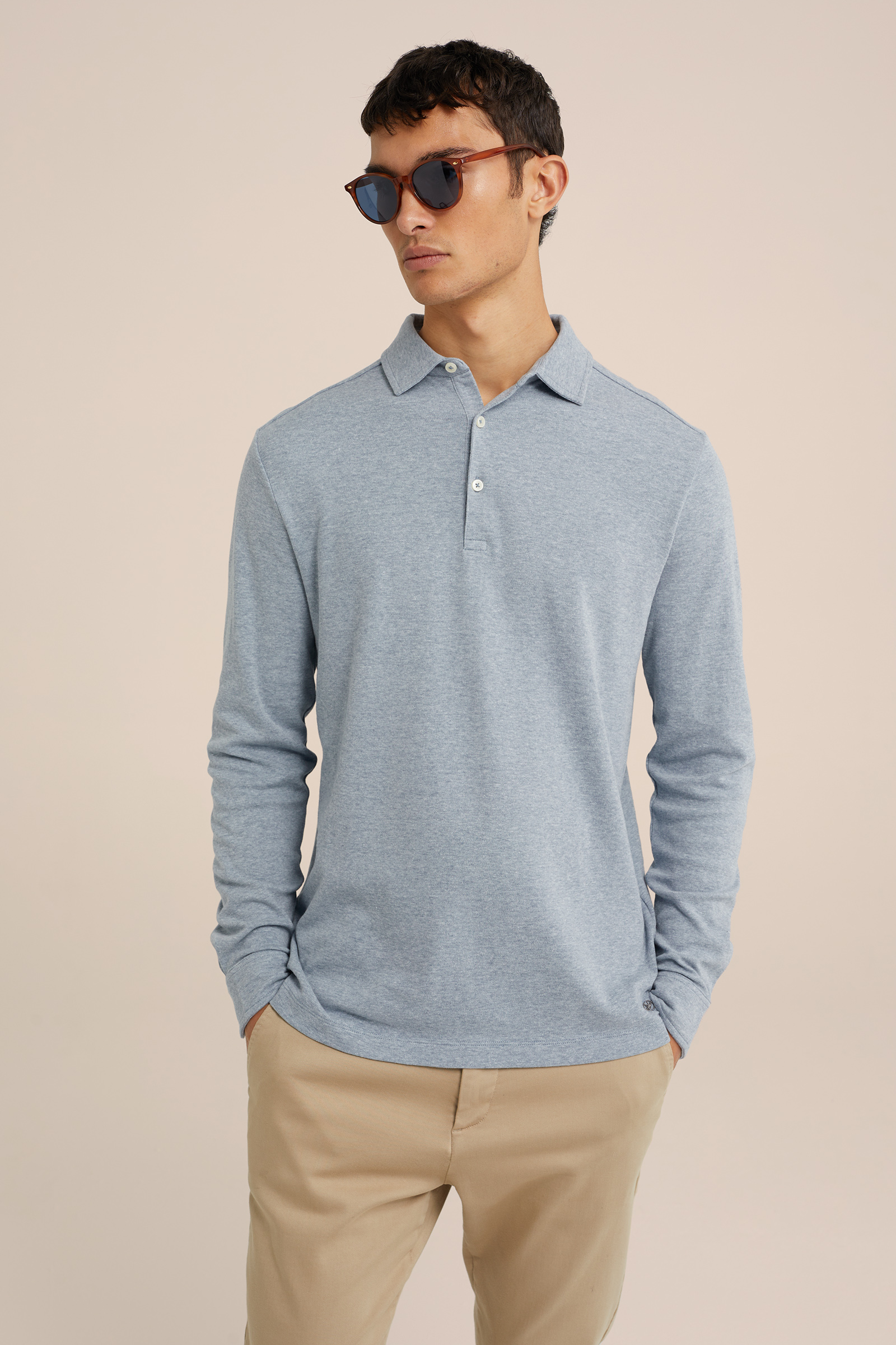 slim fit gemêleerde polo WE Fashion Grijsblauw